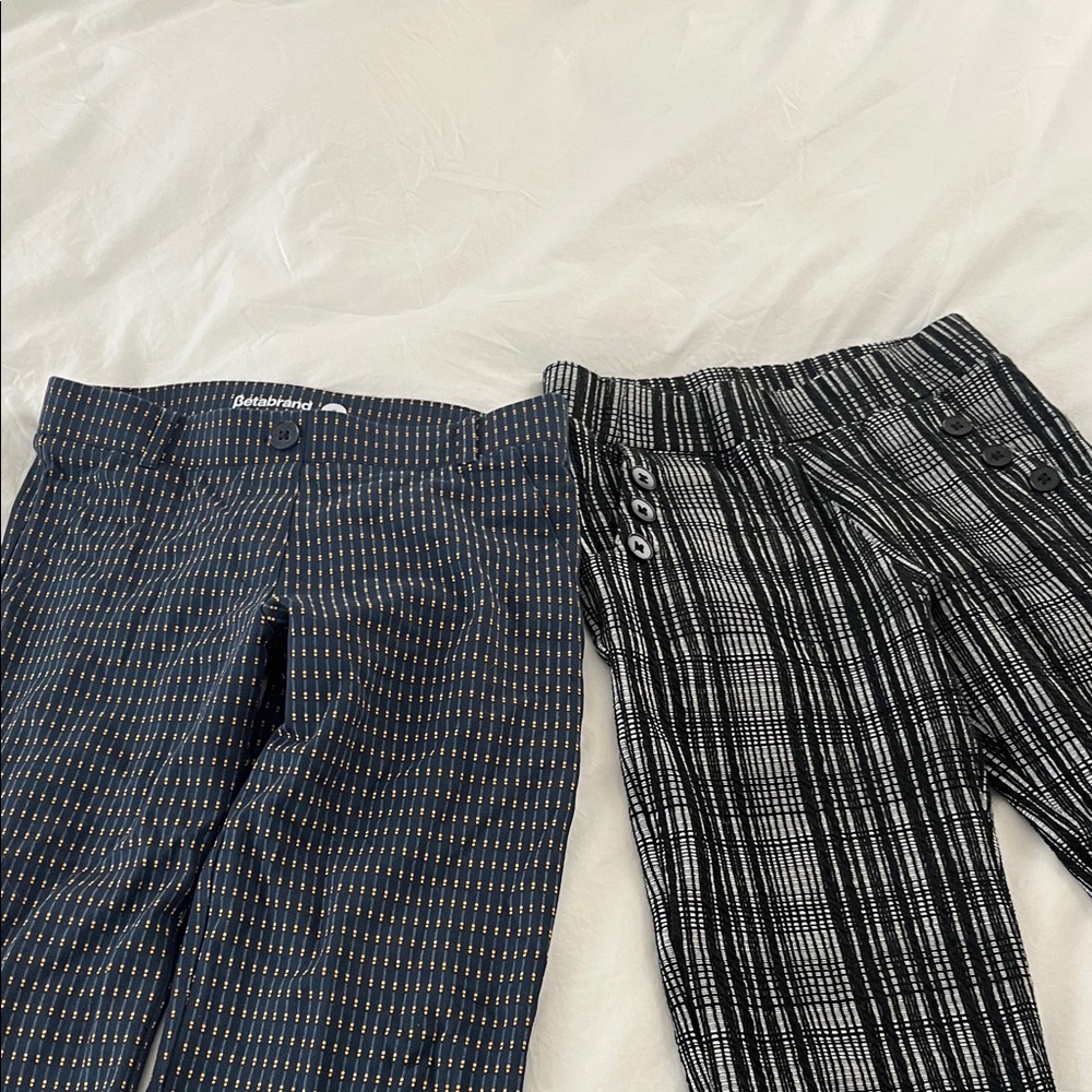 Betabrand Blue and Black Patterned Pants Duo